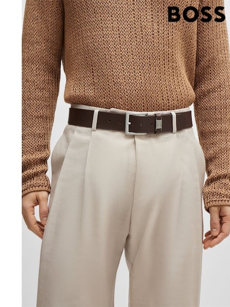 BOSS Brown Brushed Metal Leather Belt (AV5444) | £69