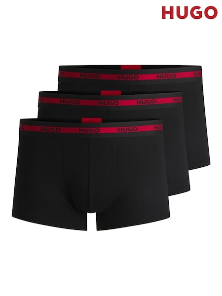 HUGO Black Logo Waistband Stretch Cotton Trunks 3 Pack (AV5448) | £45