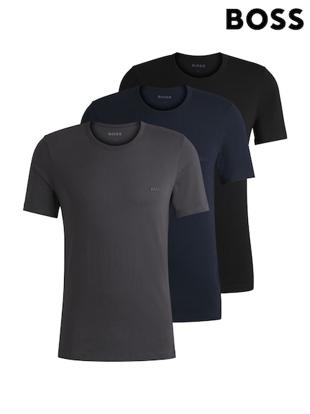 BOSS Grey/Blue/Black Classic Crew Neck T-Shirts 3 Pack (AV5497) | £45