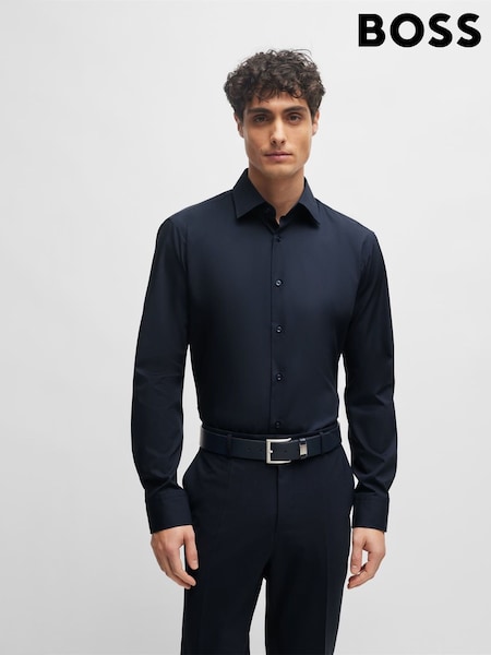 BOSS Navy Blue Joe Regular Fit Stretch Poplin Oxford Shirt (AV5503) | £89