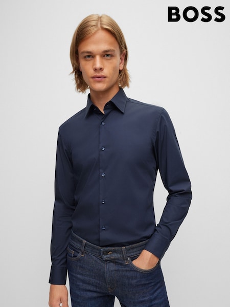 BOSS Light Blue Slim Fit Stretch Poplin Shirt (AV5516) | £89