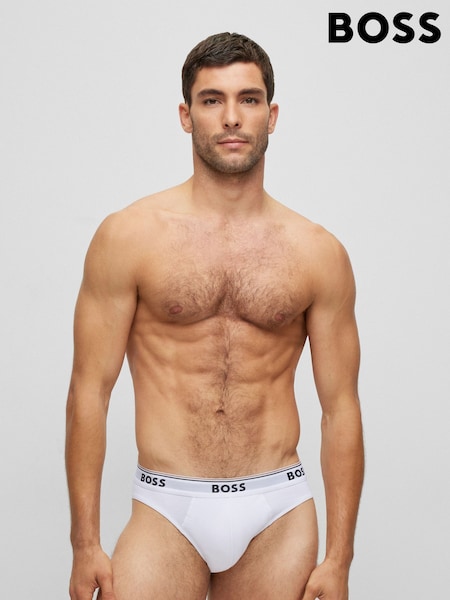 BOSS White Power Stretch Cotton 3 Pack Briefs (AV5522) | £42