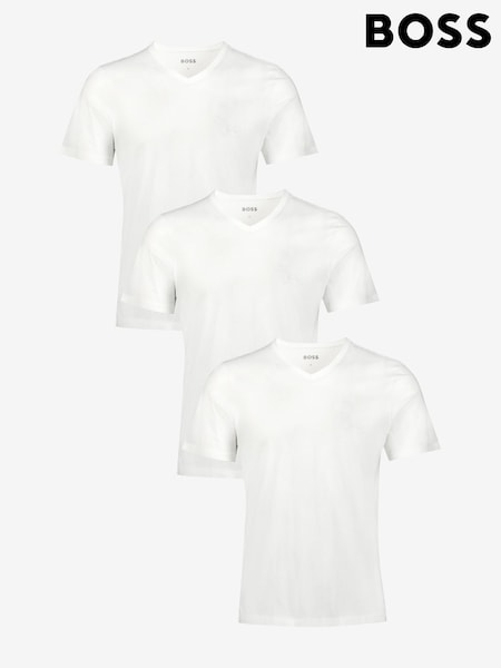 BOSS White Off V-Neck Classic 100% Cotton T-Shirts 3 Pack (AV5523) | £45