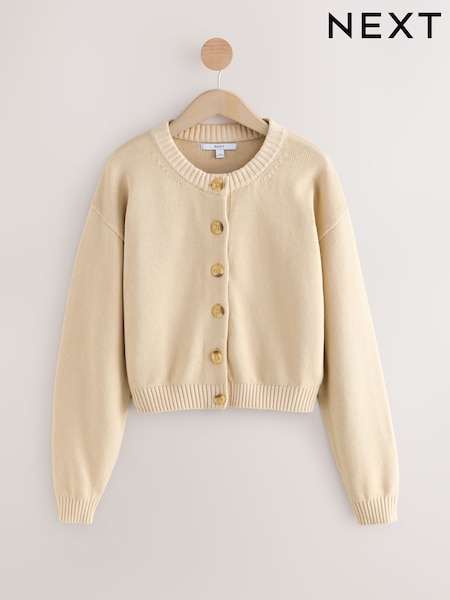 Neutral Stone 100% Cotton Washed Crew Neck Cardigan (AV5571) | £37