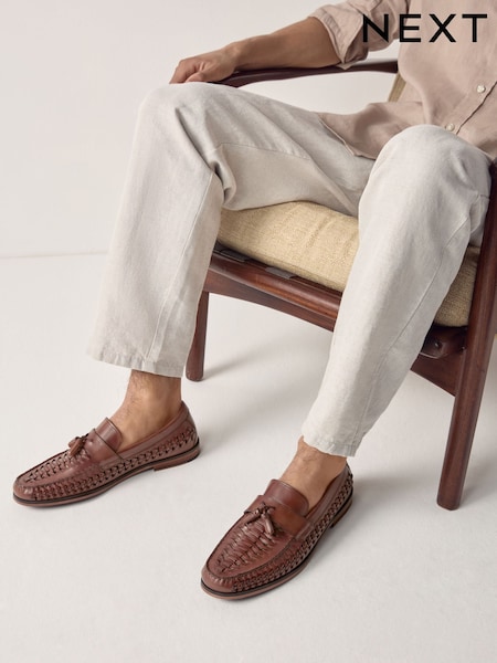Tan Brown Woven Loafers (AV5633) | £0