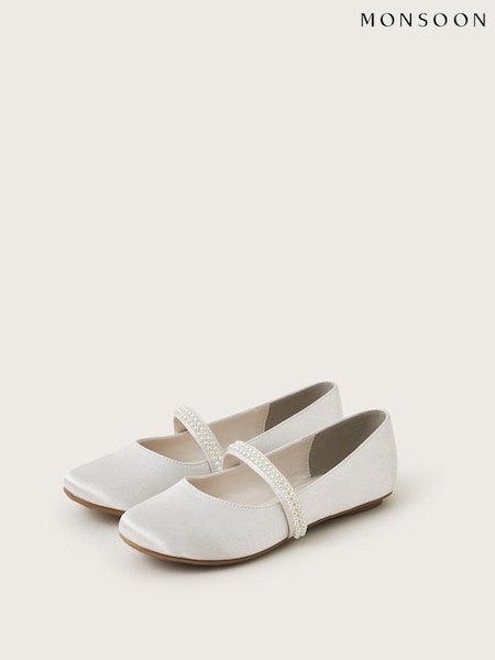 Monsoon Natural Pearl Strap Ballet Flats (AV5651) | £23 - £27