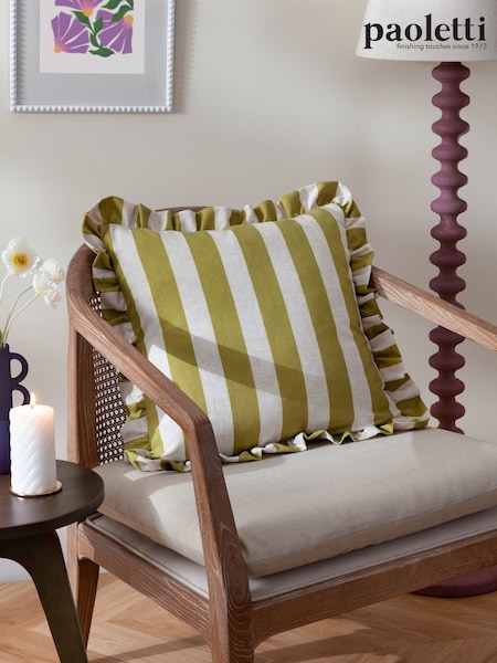 Paoletti Linen Olive Seventy Three Linen Stripe Cushion (AV5854) | £22
