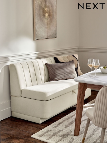 Soft Velvet Pebble Anderson Storage Dining Bench (AV5958) | £799