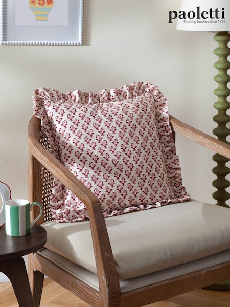 Paoletti Linen Red Seventy Three Lulah Block Print Cushion (AV6024) | £20