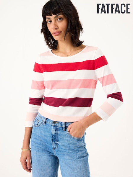FatFace Breton Pink 100% Cotton Long Sleeve Summer Top (AV6257) | £29.50