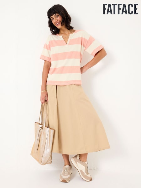 FatFace Pink 100% Cotton Stripe Notch Neck T-Shirt (AV6259) | £25