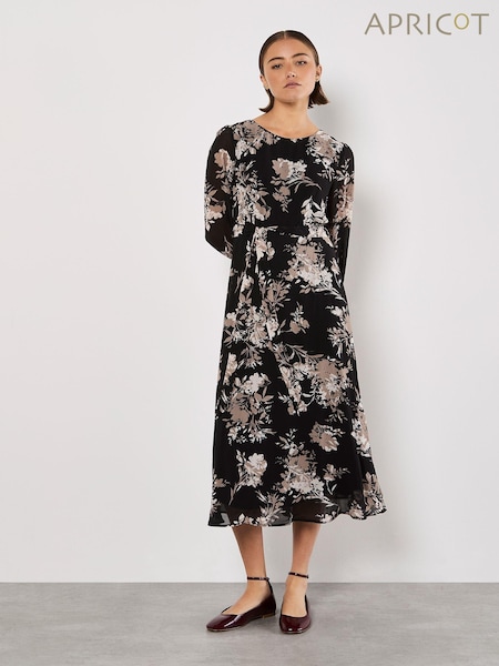 Apricot Black Floral Print Extravaganza Midaxi Dress (AV6286) | £46