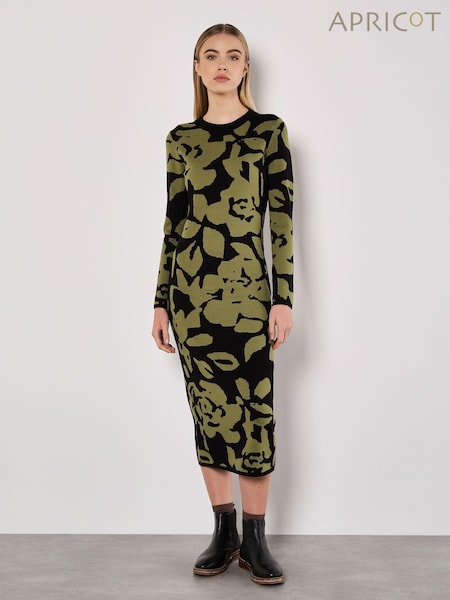 Apricot Black Knitted Flower Midaxi Dress (AV6315) | £46