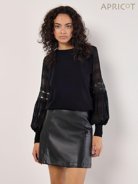 Apricot Black Chiffon Crochet Sleeves Jumper (AV6316) | £39