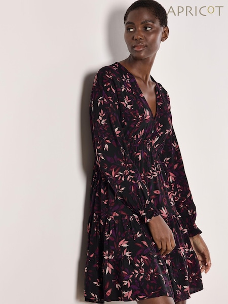 Apricot Red Trailing Leaves Tier Button Dress (AV6341) | £39