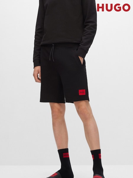HUGO Black Contrast Logo Cotton Terry Shorts (AV6469) | £79