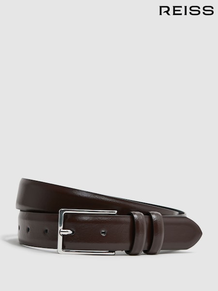 Reiss Chocolate Dante Smooth Leather Belt (AV6477) | £55