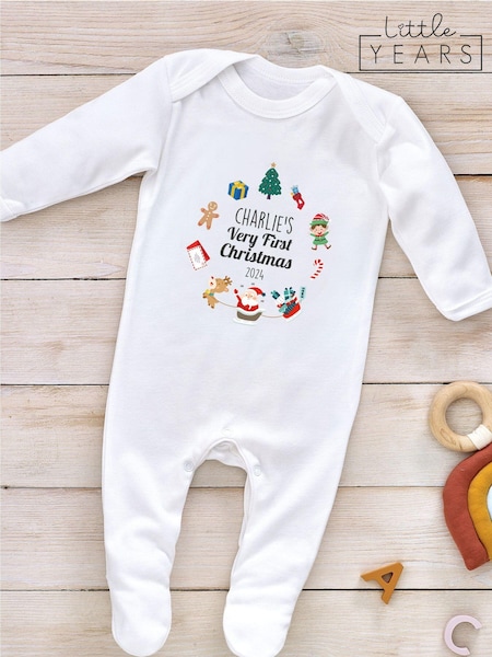 Little Years Personalised Christmas Santa Sleigh Icon 100% Cotton Sleepsuit (AV6568) | £16