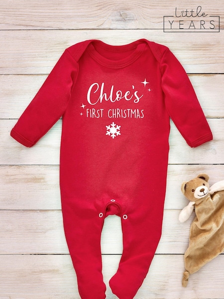 Little Years Red Personalised 1st Year 100% Cotton Christmas Sleepsuit (AV6572) | £16