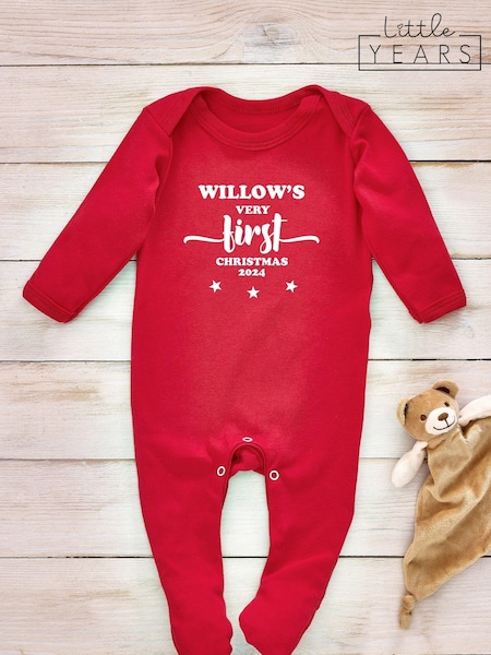 Little Years Personalised Stars 100% Cotton Christmas Sleepsuit (AV6573) | £16