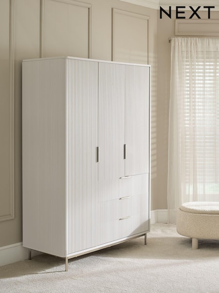 White Emilie Oak Effect Triple, 3 drawers Wardrobe (AV6591) | £899
