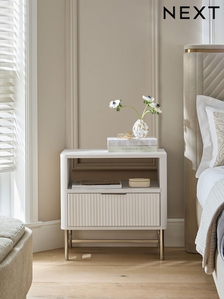 White Emilie Oak Effect 1 Drawer Bedside Table (AV6592) | £225