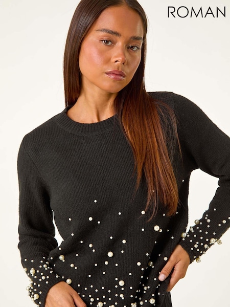 Roman Black Petite Pearl Gradient Detail Jumper (AV6672) | £40
