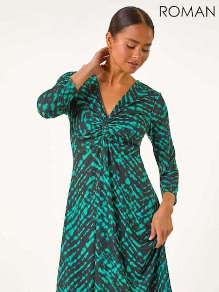 Roman Green Petite Abstract Twist Front Dress (AV6679) | £42