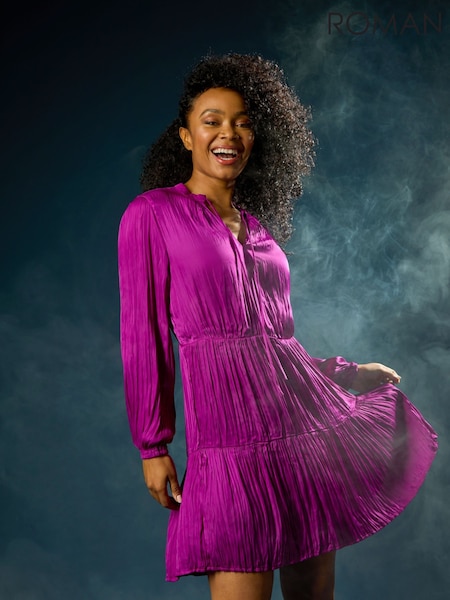 Roman Pink Petite Crushed Pleat Tier Dress (AV6686) | £54