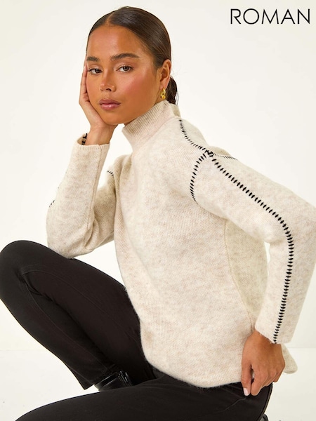 Roman Natural Petite Contrast Stitch Jersey Jumper (AV6689) | £40