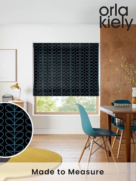Orla Kiely Evergreen and Black Linear Stem Made to Measure Roman 100% Cotton Blinds (AV6758) | £79