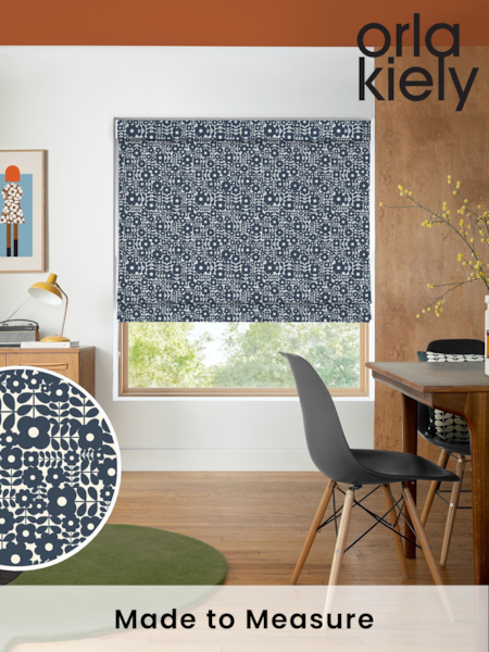 Orla Kiely Navy Blue Criss-Cross Stem Made to Measure Roman 100% Cotton Blinds (AV6761) | £79
