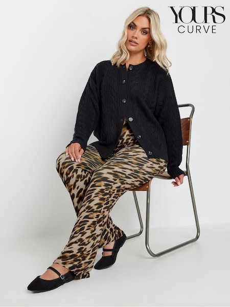 Yours Curve Brown Limited Leopard Flare Trousers (AV6846) | £35