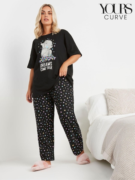 Yours Curve Black Tatty Teddy Dreams Come True 100% Cotton Pyjamas Set (AV6878) | £36