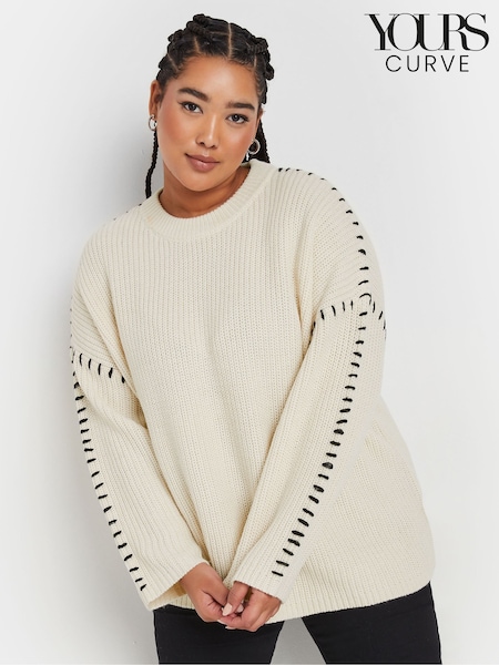 Yours Curve Natural Blanket Stitch Jumper (AV6879) | £32
