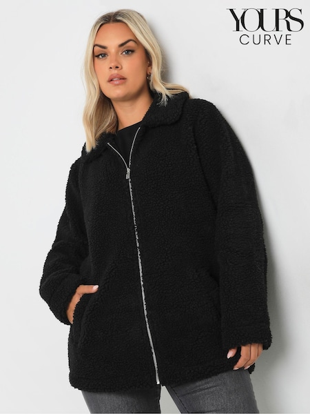 Yours Curve Black Heavy Zip Through Borg Jacket (AV6895) | £37