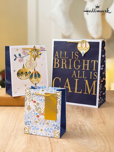 Hallmark 3 Pack Blue Christmas Gift Bags in 3 Festive Designs (AV6919) | £8.50