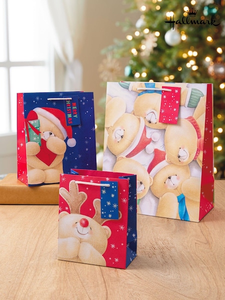 Hallmark 3 Pack Red Christmas Gift Bags in 3 Forever Friends Designs (AV6939) | £10.50
