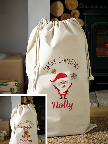 Personalised 100% Cotton Santa Or Reindeer Christmas Sack by Loveabode (AV6951) | £22