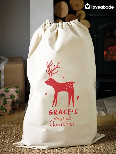 Personalised 100% Cotton Reindeer Christmas Sack by Loveabode (AV6955) | £22