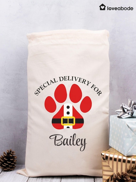 Personalised 100% Cotton Small Dog Paw Print Christmas Sack by Loveabode (AV6959) | £17