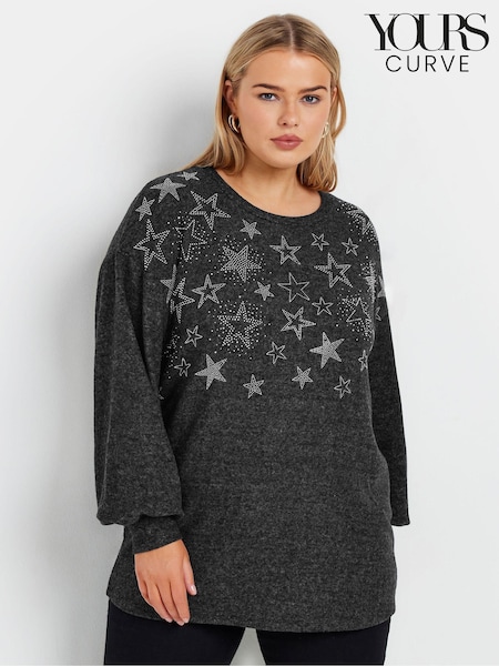 Yours Curve Black Star Heatseal Jumper (AV6977) | £34