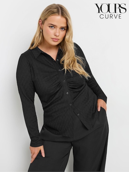 Yours Curve Black Limited Collection Textured Button Through Shirt (AV6990) | £35
