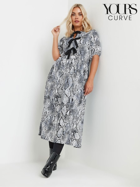 Yours Curve Black Limited Snake Bow Dress (AV7003) | £43