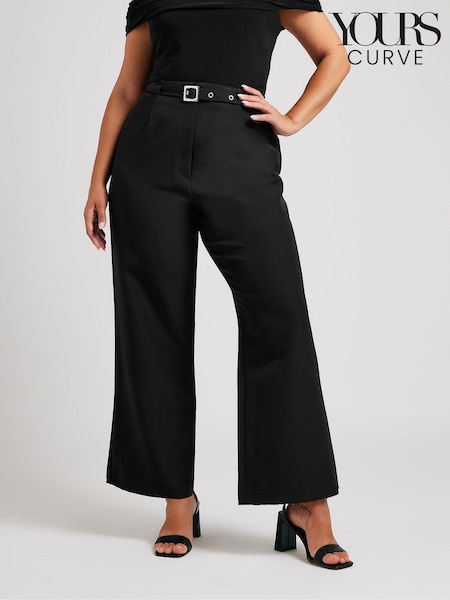 Yours Curve Black London Premium High Waist Straight Trousers With Belt (AV7025) | £47