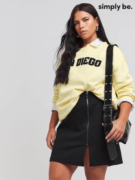 Simply Be Black Zip Detail Ponte Mini Skirt (AV7141) | £26