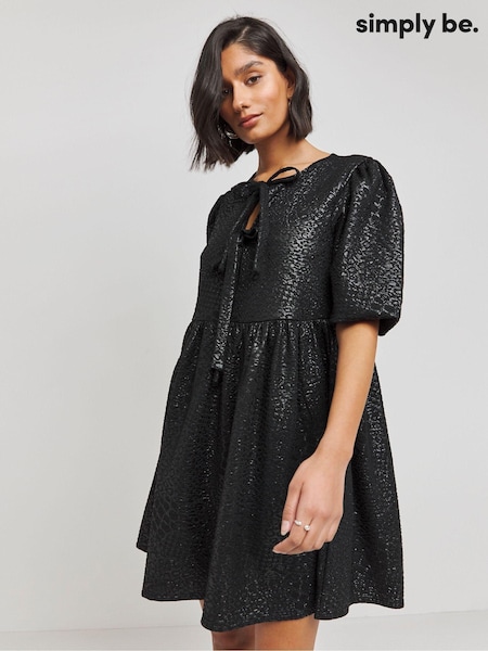 Simply Be Black Jersey Jacquard Bow Front Dress (AV7148) | £42