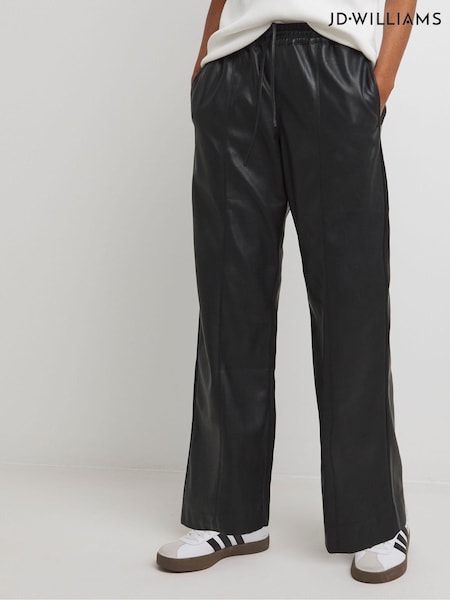 JD Williams Black Leather Look Drawstring Wide Leg Trousers (AV7159) | £40