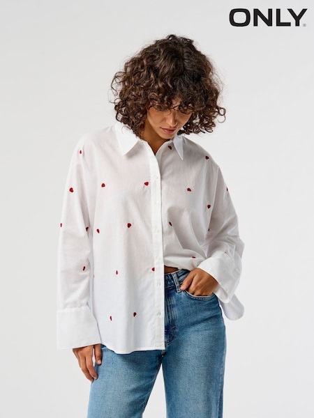 ONLY Embroidered Heart 100% Cotton White Shirt (AV7204) | £35