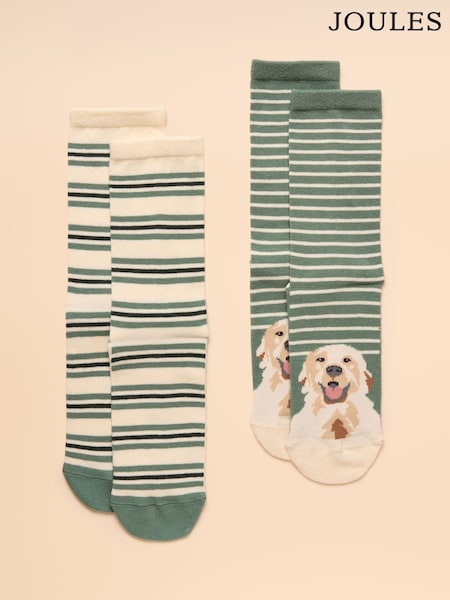 Joules Everyday Green/Ecru 2 Pack Socks (AV7354) | £9.95